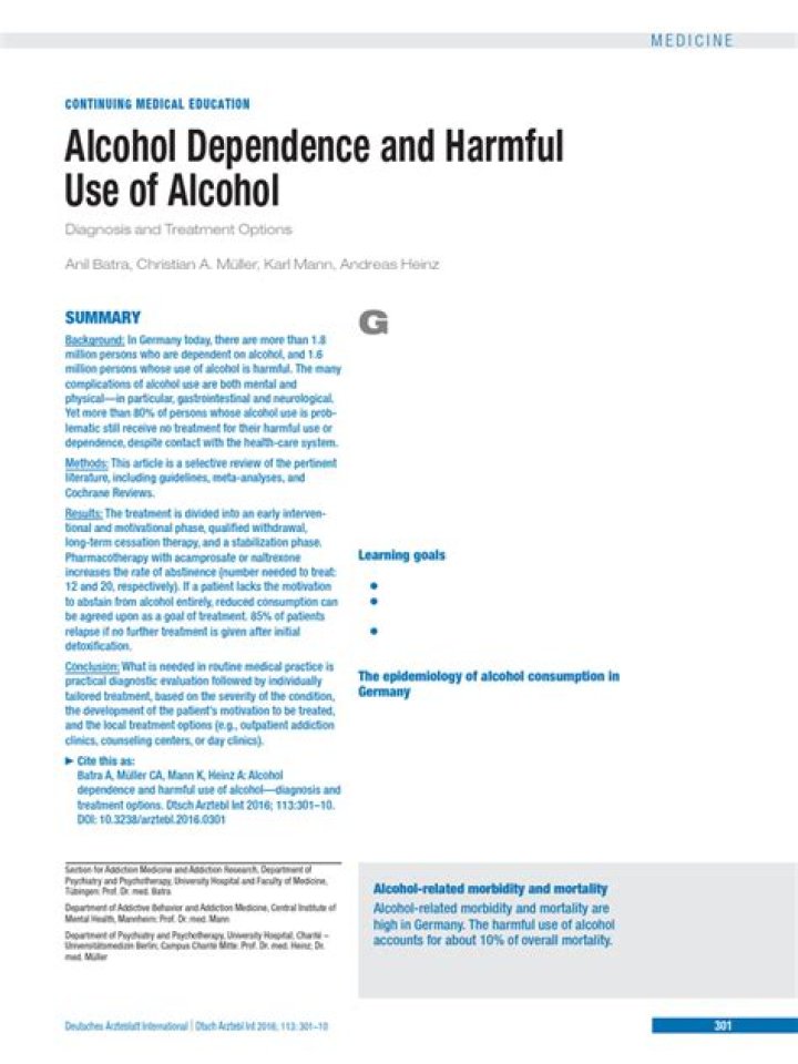 Alcohol Dependence and Harmful Use of Alcohol Diagnosis and Treatment