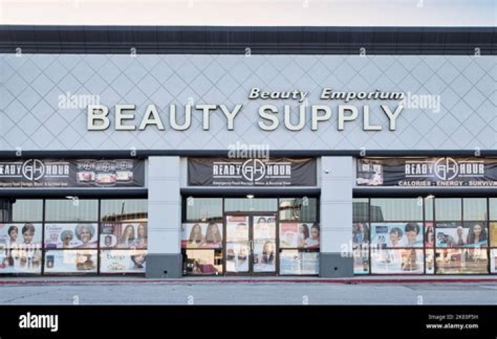 Beauty Supply Emporium Storefront Exterior in Houston, TX. Editorial