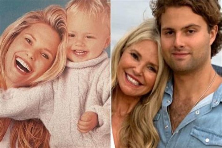 Christie Brinkley and son Jack pose in swimsuits on the beach