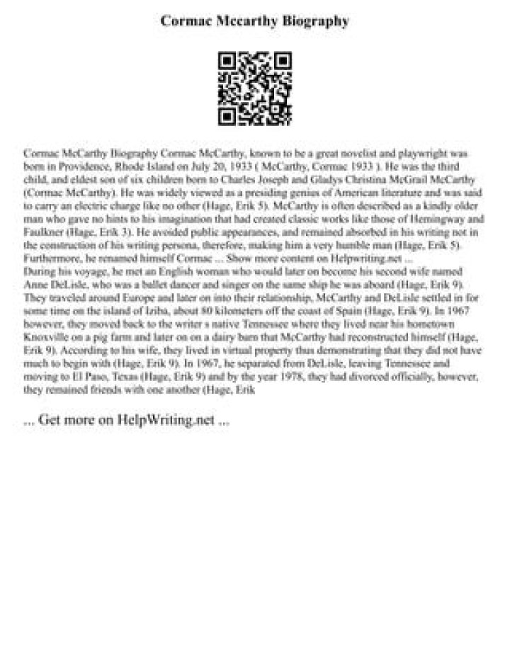 Cormac McCarthy Biography, Cormac McCarthy's Famous Quotes Sualci