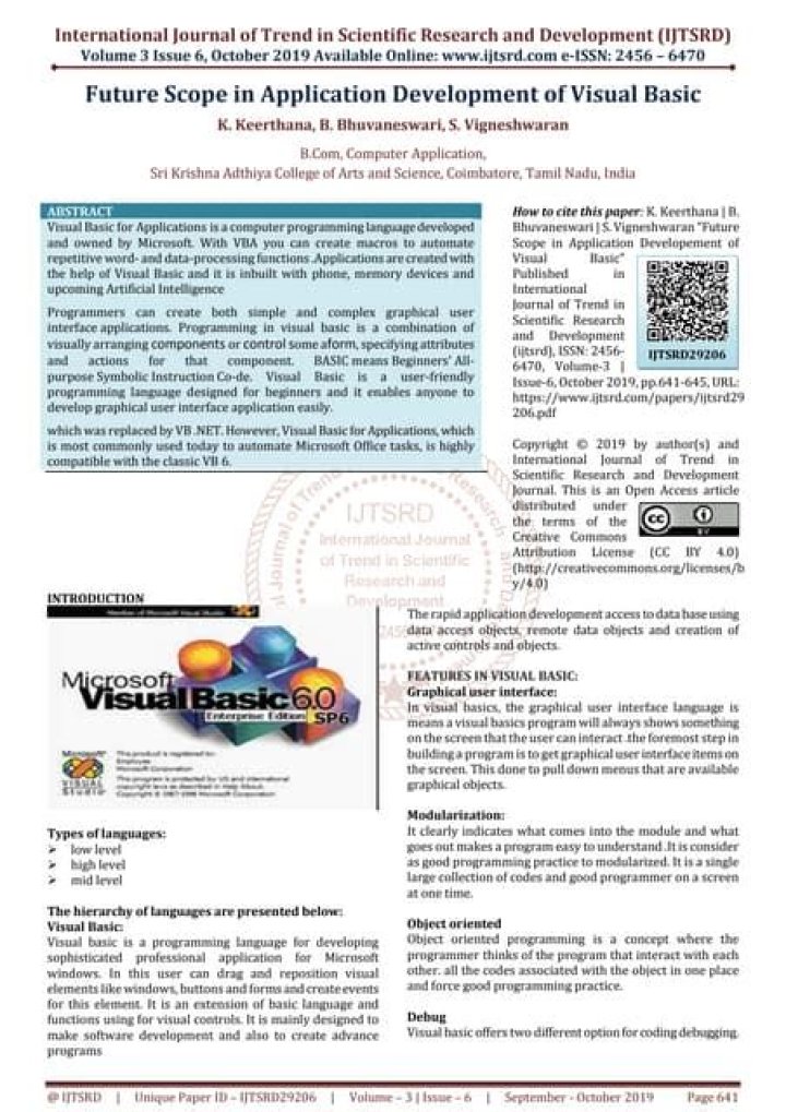 Future Scope in Application Developement of Visual Basic by