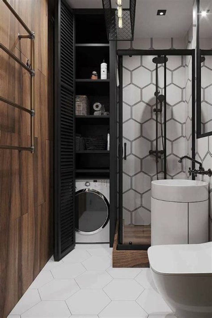 Hidden washing machine in bathroom Laundry Bathroom Combo, Modern