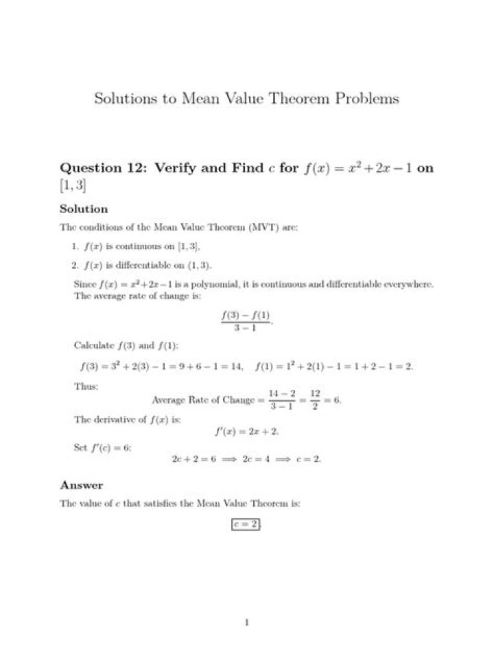 Mean Value Theorem Easy 5 Cash