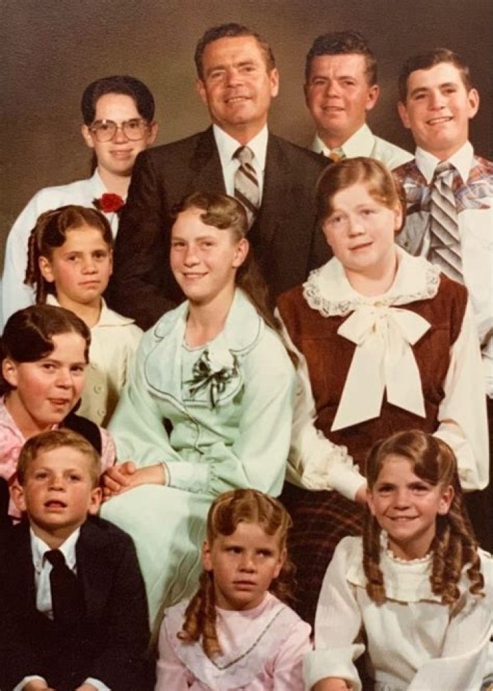 Merril Jessop with his children by his first wife Marie Cooke. (L to R) back row Janice