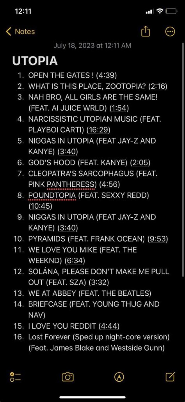 OFFICIAL UTOPIA TRACKLIST utopia YouTube