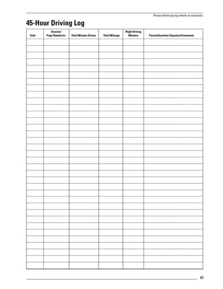 Printable Driving Log