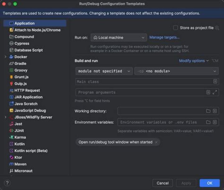 Run/debug configurations IntelliJ IDEA