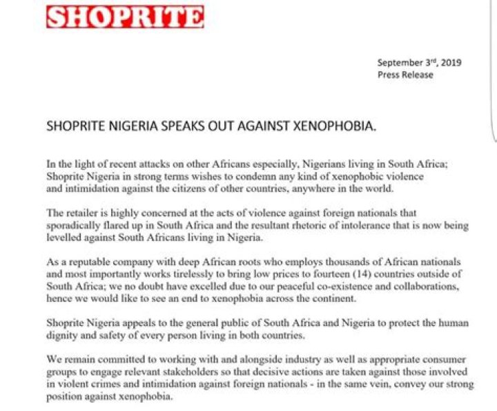 Shoprite Nigeria Speaks Out Against Xenophobia Marketing Space l