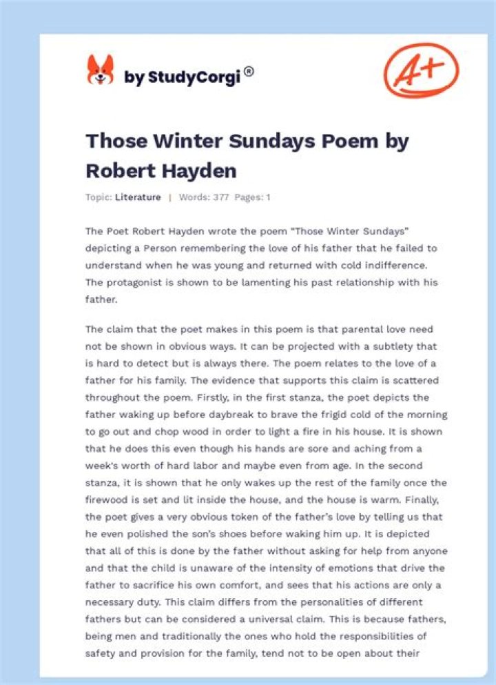Those Winter Sundays Poem by Robert Hayden Poem Hunter Comments