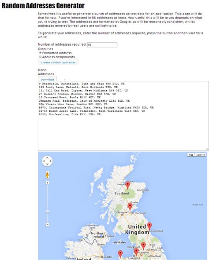Valid UK address data for testing bish.co.uk